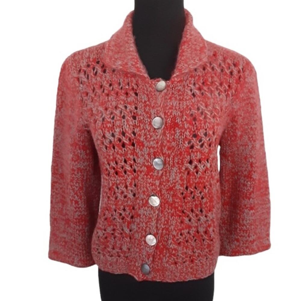 Vintage 60s Handmade Cardigan Sweater Red Chunky Knit Button Front Grandmacore